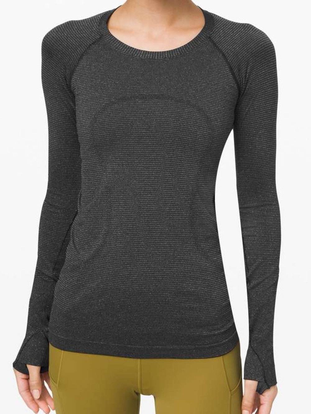 LULULEMON Swiftly Speed Charcoal Grey & Black Ribbed Long Sleeve Tee Top